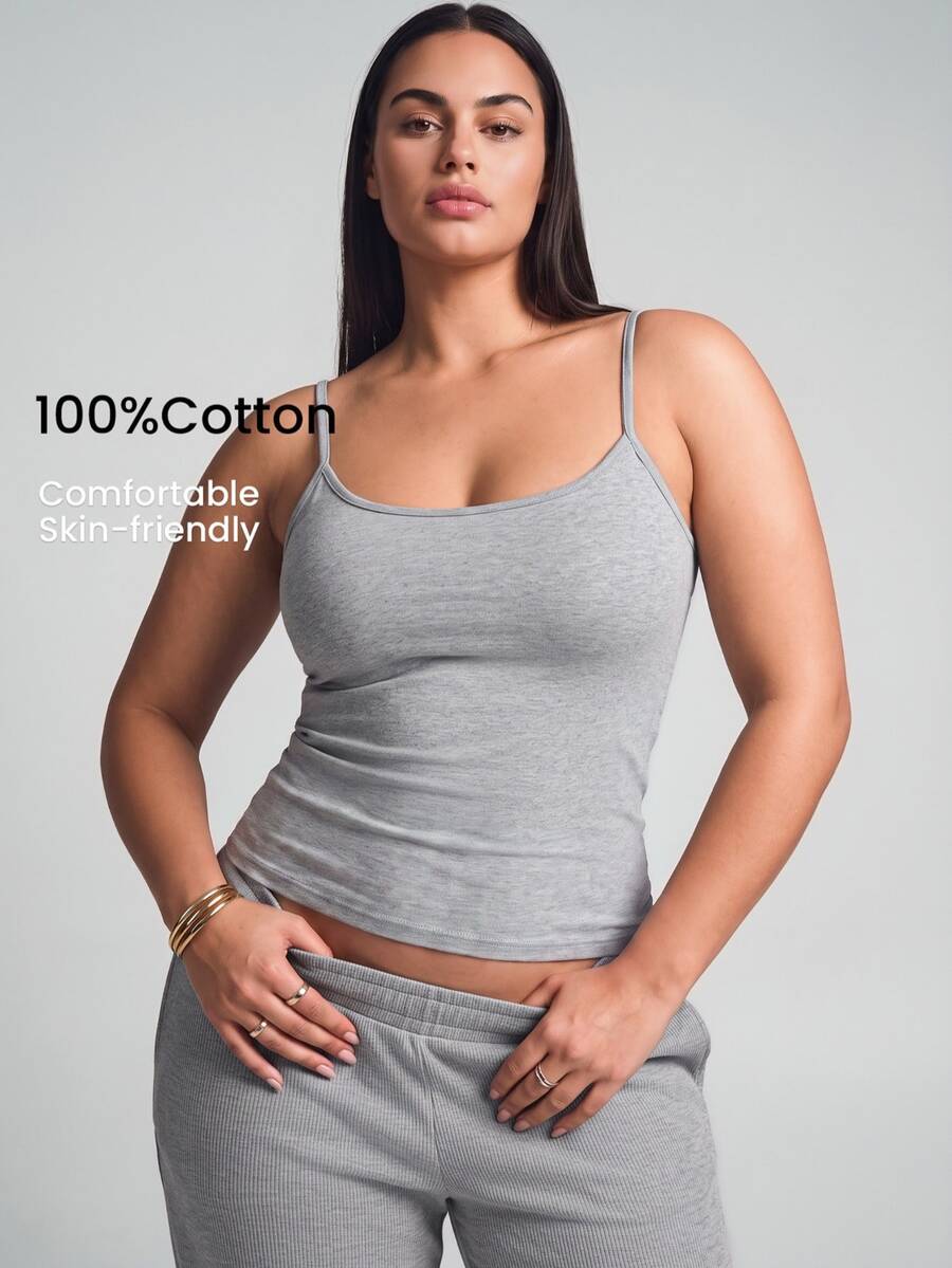YARNWELL Plus Size Women's Solid Color Casual Versatile Camisole Tank Top - Grey - View 1