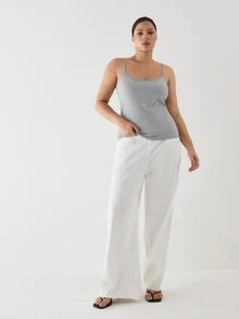 YARNWELL Plus Size Women's Solid Color Casual Versatile Camisole Tank Top - Grey - View 4