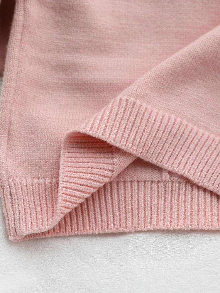 SHEIN Vintaside Kids طقم كنزة وبنطلون من قطعتين للبنات الرضع، ملابس علوية علوية من الدانتيل الفرنسي مع فيونكة مصنوعة يدويًا، بنطلون طويل محبوك وردي أنيق ولطيف، مريح وناعم، مناسب للارتداء اليومي والخروجات والسفر والمدرسة والحفلات والكاجوال والعطلات، خريف/شتاء - وردي - مشاهدة 6