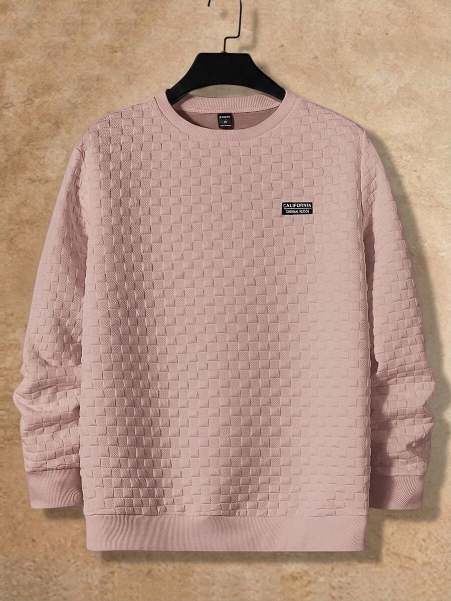 HIMLAND Men's Letter Embroidery Crew Neck Casual Pullover Sweatshirt - Pink - View 1