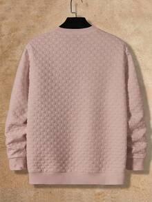 HIMLAND Men's Letter Embroidery Crew Neck Casual Pullover Sweatshirt - Pink - View 2