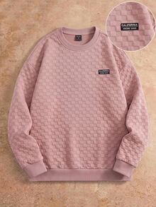 HIMLAND Men's Letter Embroidery Crew Neck Casual Pullover Sweatshirt - Pink - View 4