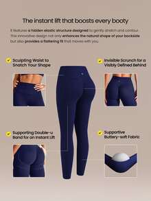 GLOWMODE 24" Peakbum-Lift FeatherFit™-Sculpt Butt-Lifting Tummy Control Side Pockets Leggings Medium Impact Training Running Workout Gym Fitness Wear - Dark Blue - View 2