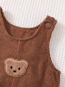 SHEIN 男嬰 2件/套 純色保暖內裡加厚吊帶褲與連身衣套裝，舒適百搭時尚休閒學院風可愛簡約百搭款，適合室內、戶外滑雪、日常穿著、運動、玩耍、派對、拍照、秋冬假期 - 彩色 - 查看 3