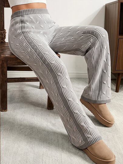 Vionelle Plus Striped Cable Knit Wide Leg Pants