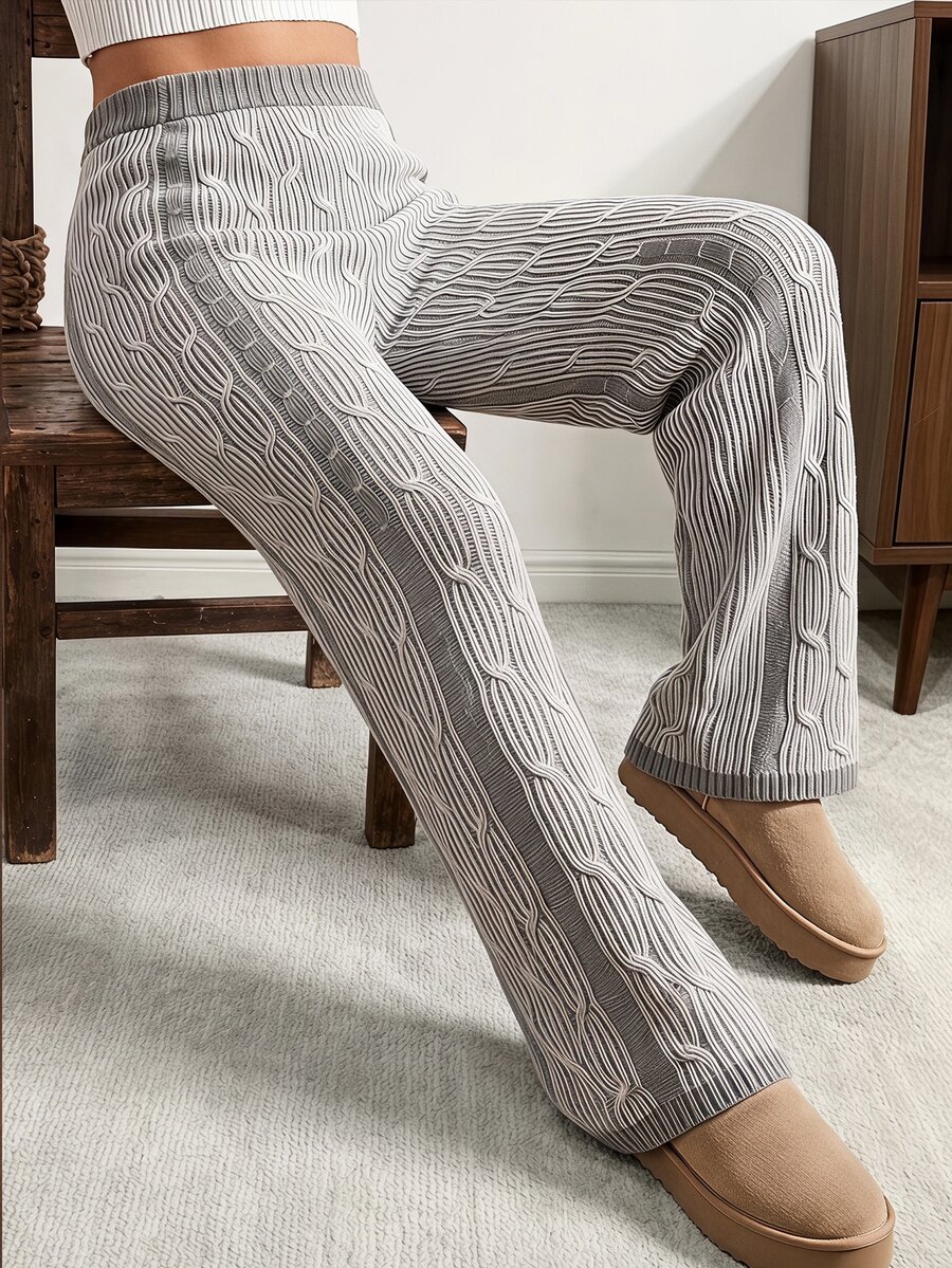 Vionelle Plus Striped Cable Knit Wide Leg Pants Fall - Multicolor - View 1