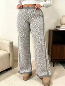 Vionelle Plus Striped Cable Knit Wide Leg Pants Fall - Multicolor - View 6