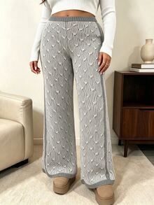 Vionelle Plus Striped Cable Knit Wide Leg Pants Fall - Multicolor - View 5