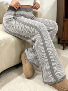 Vionelle Plus Striped Cable Knit Wide Leg Pants Fall - Multicolor - View 7