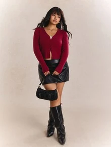 CovetEZ Plus Size Lightweight Knit Air Conditioning Cardigan In Fall/Winter - Burgundy - View 6
