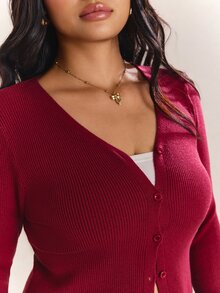 CovetEZ Plus Size Lightweight Knit Air Conditioning Cardigan In Fall/Winter - Burgundy - View 5