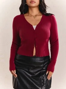 CovetEZ Plus Size Lightweight Knit Air Conditioning Cardigan In Fall/Winter - Burgundy - View 1