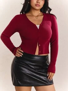 CovetEZ Plus Size Lightweight Knit Air Conditioning Cardigan In Fall/Winter - Burgundy - View 3