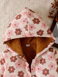 SHEIN Playful Pals 女童粉色花卉圖案長袖連帽外套，舒適羊羔絨內裡，冬季女童衣物 - 彩色 - 查看 7