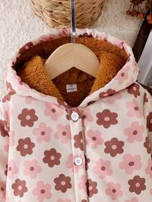 SHEIN Playful Pals 女童粉色花卉圖案長袖連帽外套，舒適羊羔絨內裡，冬季女童衣物 - 彩色 - 查看 8