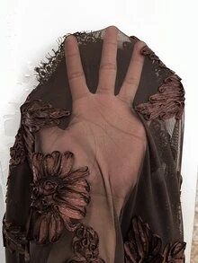 SHEIN PETITE 女款緹花對比蕾絲修身優雅細肩帶洋裝 - 棕色 - 查看 10