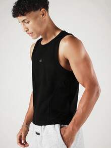 SUMWON Ribbed Sleeveless Tank Top With Crew Neck And Small Logo Detail For Everyday Casual Summer Wear - Black - View 5