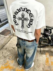 Resyla Men's Slogan Cross Print Short Sleeve Casual Goth Country T-Shirt Halloween Holiday Vacation White Summer - White - View 4