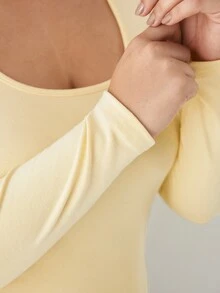 YARNWELL Plus Size Women's Solid Color Slim Fit Versatile Casual T-Shirt Fall - Yellow - View 5