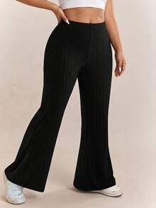 CovetEZ Women's Plus Size Solid Color Flare Pants In Ruched Texture - Black - View 1