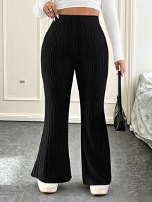 CovetEZ Women's Plus Size Solid Color Flare Pants In Ruched Texture - Black - View 6