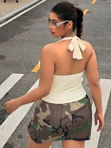 CovetEZ 大码女士性感露背吊带背心，夏季短款背心 - 淡黃色 - 查看 2
