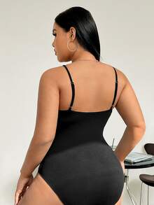 CovetEZ Plus Size Women'S Tight High Elasticity Bodysuit With Spaghetti Straps - Black - View 2