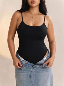 CovetEZ Plus Size Women'S Tight High Elasticity Bodysuit With Spaghetti Straps - Black - View 1