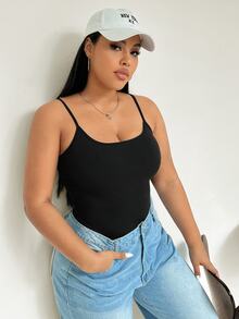 CovetEZ Plus Size Women'S Tight High Elasticity Bodysuit With Spaghetti Straps - Black - View 5