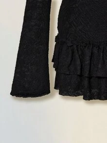 SHEIN ICON 针织提花层叠荷叶边吊带裙和吊带背心套装 - 黑色 - 查看 9