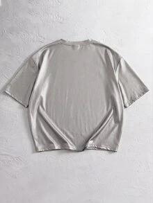 NORVETH Camiseta de manga corta con cuello redondo de PU casual y versátil para hombres - Plateado - Ver 3