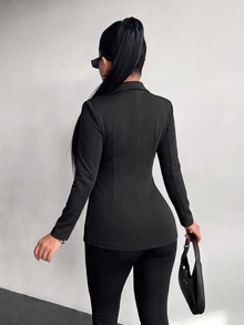 Vavine Black Metal Button Long Sleeve Women's Blazer - Black - View 2