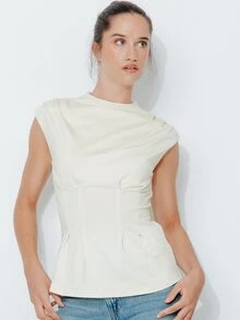 Pimkie Edition Summer Elegant Solid Color Waist-Cinching Top - Beige - View 1