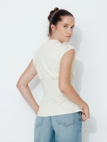 Pimkie Edition Summer Elegant Solid Color Waist-Cinching Top - Beige - View 2