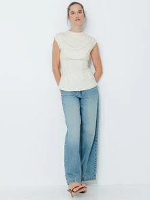 Pimkie Edition Summer Elegant Solid Color Waist-Cinching Top - Beige - View 3