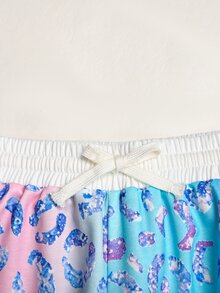 SHEIN Tween女孩針織豹紋拼接色塊寬腿運動褲，春夏秋冬新款，針織飾帶設計，休閒百搭修身低腰鬆緊腰寬腿褲，海軍藍，返校季 - 彩色 - 查看 6