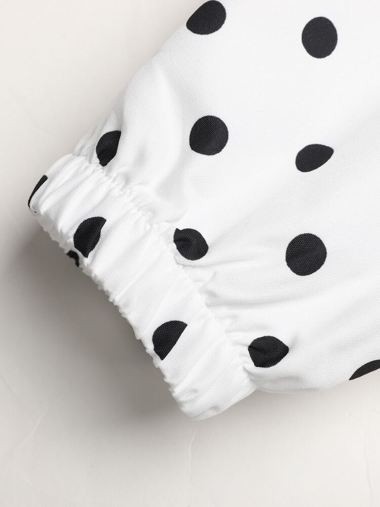 SHEIN Tween Girl Autumn Polka Dot Pattern Long Sleeve Zip-Up Jacket - White - View 6