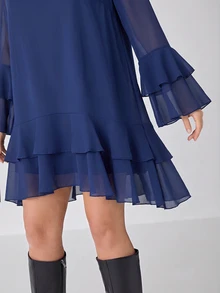 Enchnt Women's Solid Color Pleated Casual Summer Mini Dress - Navy Blue - View 6