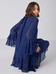 Enchnt Women's Solid Color Pleated Casual Summer Mini Dress - Navy Blue - View 8