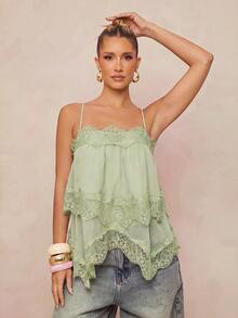 Lumalex Women's Lace Patchwork Casual Versatile Daily Wear Camisole Top - Green - View 5