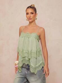 Lumalex Women's Lace Patchwork Casual Versatile Daily Wear Camisole Top - Green - View 7