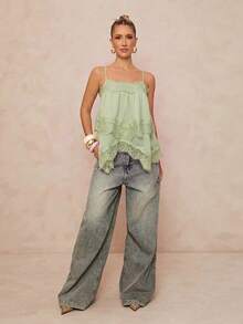 Lumalex Women's Lace Patchwork Casual Versatile Daily Wear Camisole Top - Green - View 4