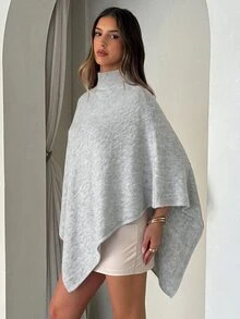 Aloruh 女款秋冬新款披肩式開襟毛衣，卡其色，寬鬆版型，百搭優雅，適合通勤、日常、休閒、外出，保暖居家穿著 - 淺灰色 - 查看 6