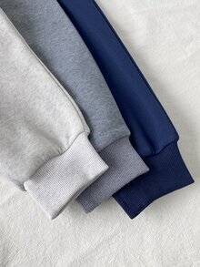 6pcs/Set Young Boys Letter Print Fleece Lined And Dark Casual Light Grey,Blue Winter Tracksuit+Sweatpants Set Unisex Clothes For Back-To-School,Date - Multicolor - View 11