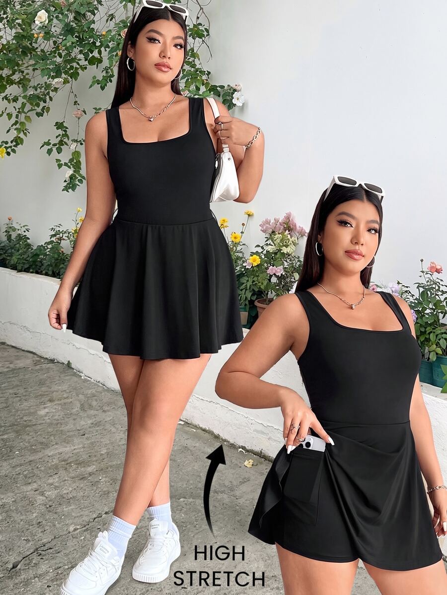GalTyme Mono sin mangas de talla grande para mujer, de unicolor con bolsillos, conjunto de una sola pieza
