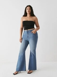 YARNWELL Women's Flare Leg Stretchy Jeans – Retro Comfort Denim Pants, Everyday Essential For Daily, Work & Fall Travel - Medium Wash - View 11