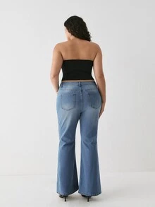 YARNWELL Women's Flare Leg Stretchy Jeans – Retro Comfort Denim Pants, Everyday Essential For Daily, Work & Fall Travel - Medium Wash - View 6