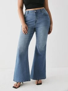 YARNWELL Women's Flare Leg Stretchy Jeans – Retro Comfort Denim Pants, Everyday Essential For Daily, Work & Fall Travel - Medium Wash - View 2