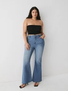 YARNWELL Women's Flare Leg Stretchy Jeans – Retro Comfort Denim Pants, Everyday Essential For Daily, Work & Fall Travel - Medium Wash - View 1