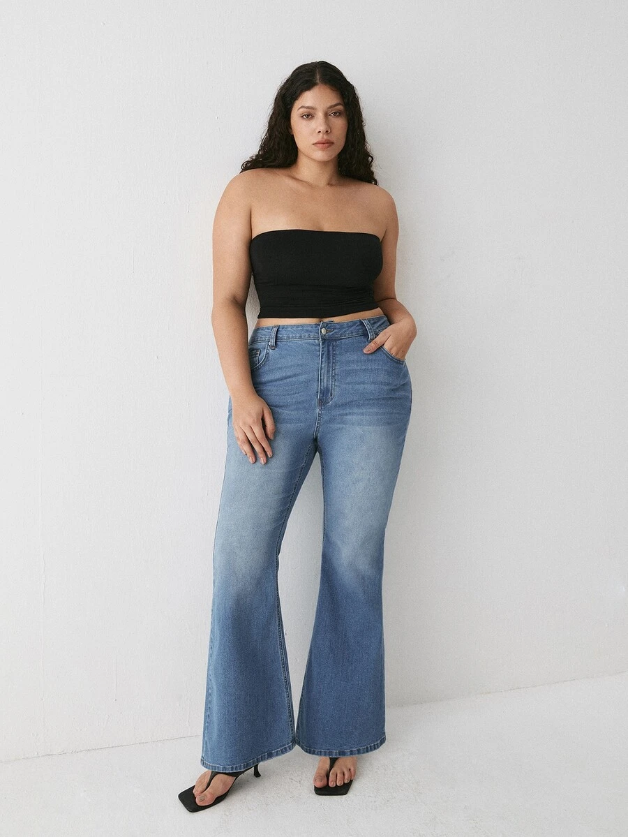 YARNWELL Women's Flare Leg Stretchy Jeans – Retro Comfort Denim Pants, Everyday Essential For Daily, Work & Fall Travel - Medium Wash - View 1